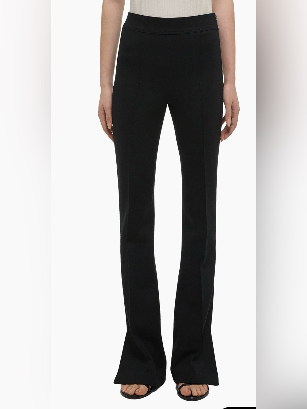 Helmut Lang Black Side Zip Flare Pants Sz 2 Stretch Knit Slim Trouser Career Y2K